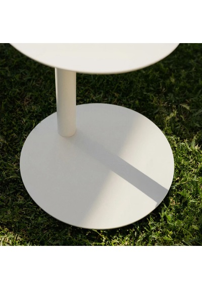 Paledin Design Magna Yan Sehpa Modern Yuvarlak Çelik Koltuk Yanı Sehpası Granit Grisi 40x40x50 Cm Beyaz