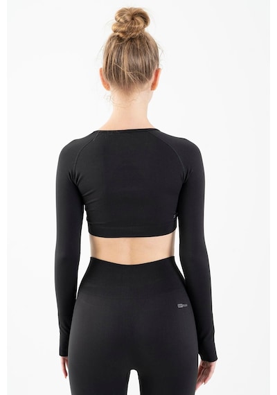 Maraton Active Slimfit Kadın Bisiklet Yaka Uzun Kol Training Siyah Crop Top 816005 SIYAH Siyah