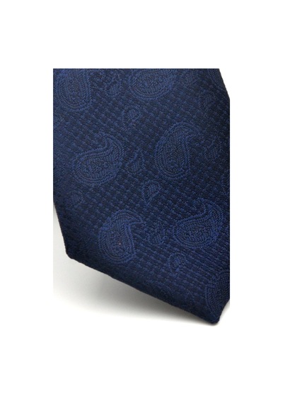 Gaffy Şal Desenli Lacivert Dokuma Kumaş Mendilli Slim Fit Kravat // Sdk-2509-1 Lacivert