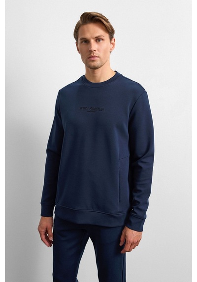 Backandbond Lacivert Bisiklet Yaka Gizli Fermuarlı Sweatshirt