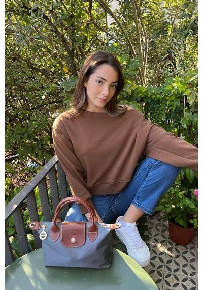Kahverengi Kayık Yaka Kadın Sweatshirt Mg2208