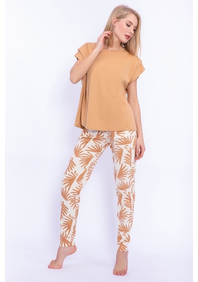 Arnetta Yaprak Desenli Camel Kadın Slim Fit Takım 5274-28908 Camel