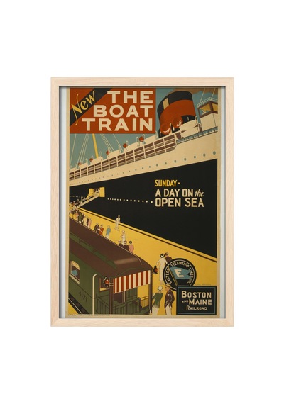 Boat Train Doğal Ahşap Çerçeveli Poster, Dekoratif Seyahat Duvar Tablosu