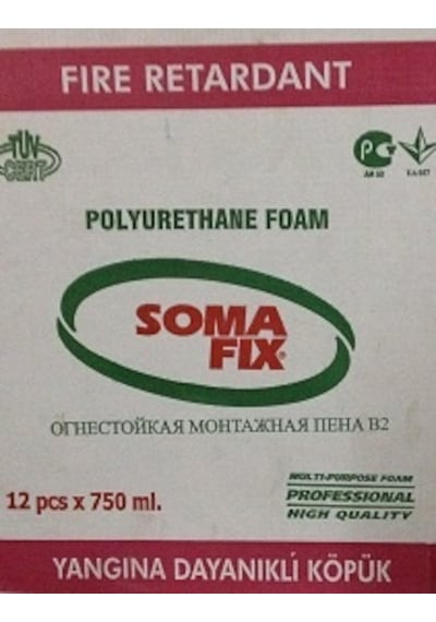 12 Adet 750ML Somafıx B2 Yangına Karşı Dayanıklı Poliüretan Köpük