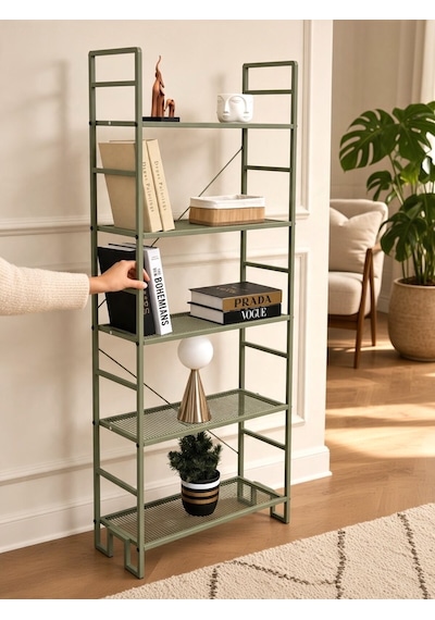Dekoratif Yeşil Metal Kitaplık 5 Raflı Çok Amaçlı Stand Salon Ve Çalışma Odası Düzenleyici Haki Dekoratif Yeşil Metal Kitaplık 5 Raflı Çok Amaçlı Stand Salon Ve Çalışma Odası Düzenleyici Haki