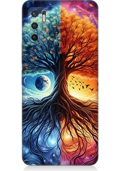 Xiaomi Redmi Note 10 5g Uyumlu Hayat Ağacı Ve Gece Gündüz Desenli Silikon Kılıf Çok Renkli