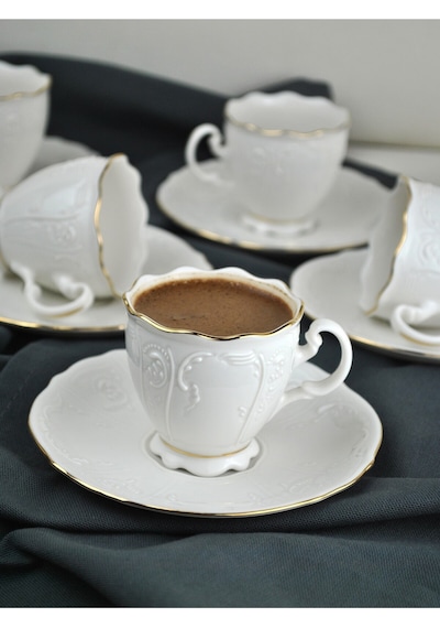 2 Kişilik 4 Parça Porselen Kahve Fincan Takımı Kahve Seti 90 Ml - Amor Beyaz