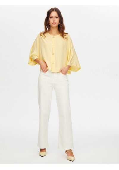 Faik Sönmez Gold Düğme Detaylı Dökümlü Rayon Bluz W26blz006 Uw26blz00660 Sarı