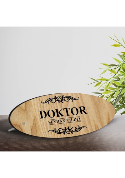 Kişiye Özel Mesleki Doktor Ahşap Oval Masa İsimliği - 2