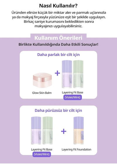 Renk Eşitsizliklerini Nötrleyen Pürüzsüzleştiren Nemlendirici Makyaj Bazı Layering Fit Base Violet , 111136