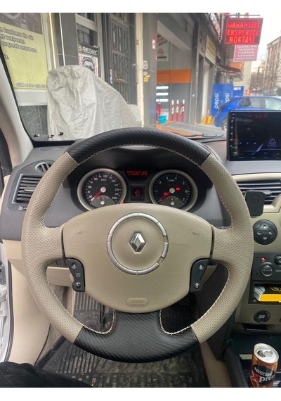 Renault Megane 2-Kangoo-Scenic 2 bej karbon desen bej dikiş  kılıfı araca özel tam kaplayan