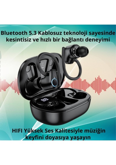 Bluetooth Vers.5.3 Kancalı 500mah Kulakiçi Bluetooth Kulaklık Hıfı Şarj Götergeli Stereo Kulaklık
