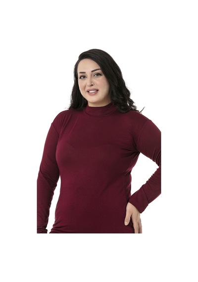 Disentis Büyük Beden Yarım Balıkçı Uzun Kollu Viskon Bordo Body-bordo Bordo