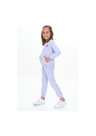 Toontoy Kids Toontoy Kız Çocuk Kanguru Cepli Göğsü Baskılı Eşofman Takım Mavi
