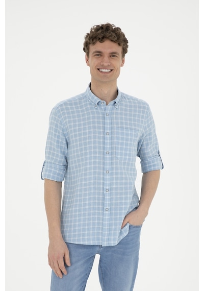 U.S. Polo Assn. Erkek Kareli Açık Mavi Gömlek 50283820-VR003