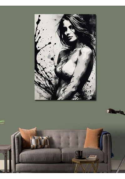 Kanvas Tablo Siyah Beyaz Kadın 50cmx70cm