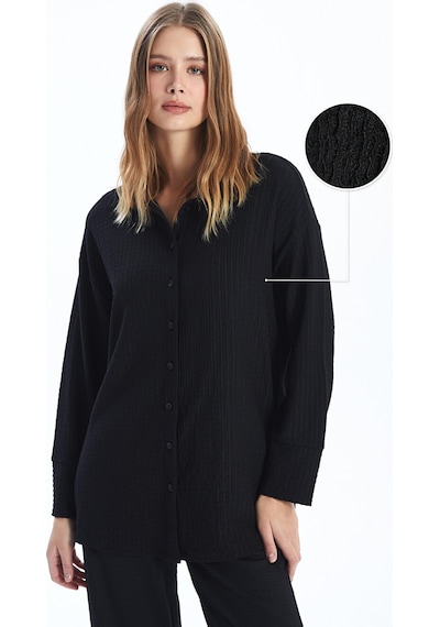 Lcwaıkıkı Classic Siyah Dokulu Oversize Kadın Gömlek Tunik