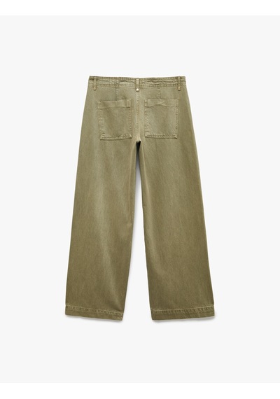 Koton Standart Bel Regular Fit Düğmeli Nervürlü Düz Paça Pantolon - Culotte Jeans Haki 7wal40044mw Koton Standart Bel Regular Fit Düğmeli Nervürlü Düz Paça Pantolon - Culotte Jeans Haki 7wal40044mw