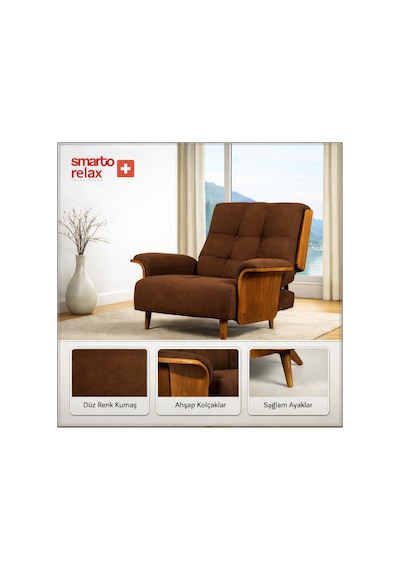 Smarto Genova Sabit Ergonomik Ekru Polyester Kumaş Tv Koltuğu Berjer Baba Koltuğu Açık Kahverengi