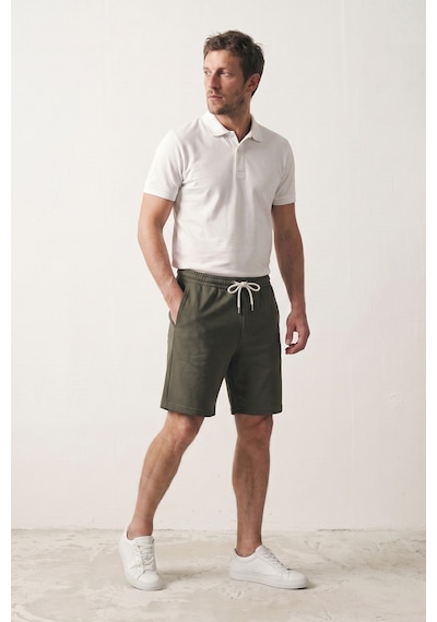 Elemge Erkek Haki Dokulu Kumaş Rahat Kalıp Beli İpli Şort Günlük Basic Regular Fit Cepli Normal Bel Esnek Bermuda