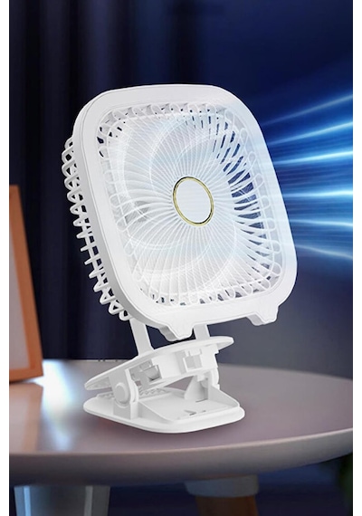 Şarjlı Taşınabilir Vantilatör Masaüstü Led Işıklı Fan 19x19cm