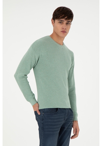 U.S. Polo Assn.  Erkek Regular Fit Bisiklet Yaka Yeşil Melanj Basic Kazak 50298267-VR115