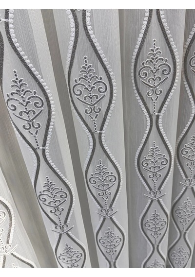 Nivemeshome Bade 7150 Bambu Gri 1/3 Pileli Tül Perde Apm Ekru - Gri