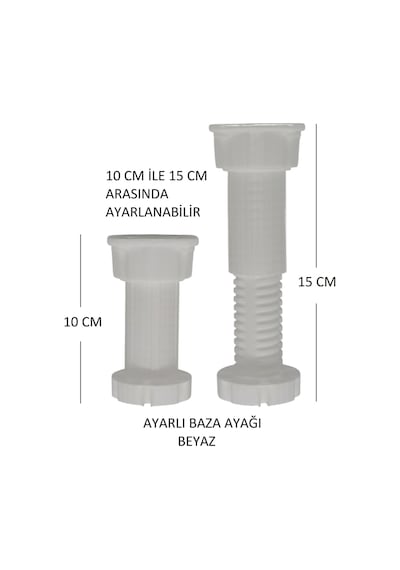 Ayarlanabilir Plastik Baza Ayağı 10-15 Cm, Beyaz, Çok Amaçlı Dolap Ayağı 1 Adet Beyaz
