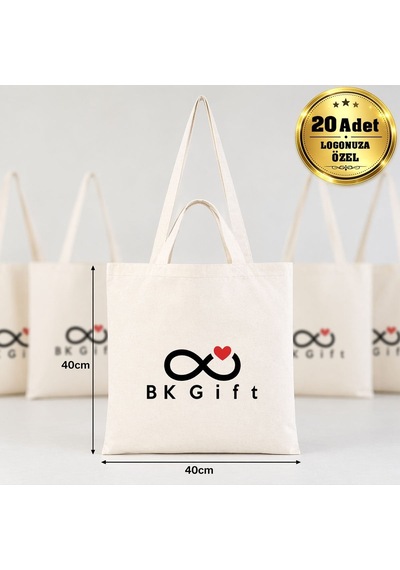 Logonuza Özel 20 Adet Çift Kulplu Ham Bez Çanta 40x40cm - Promosyon Logo Baskılı Ham Bez Çanta Ham Renk