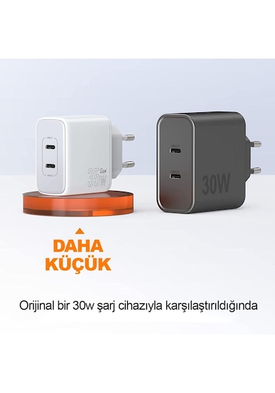 Novoo Gan 35w 2 Portlu Usb-c Pd Hızlı Şarj Cihazı Beyaz
