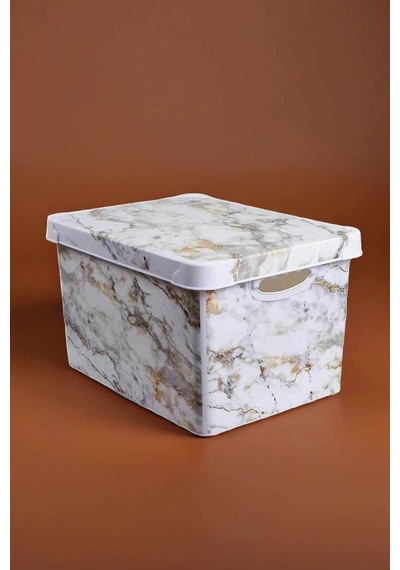 Style Box Mermer Desenli 20 L Dekoratif Saklama Kutusu Bej Çok Renkli
