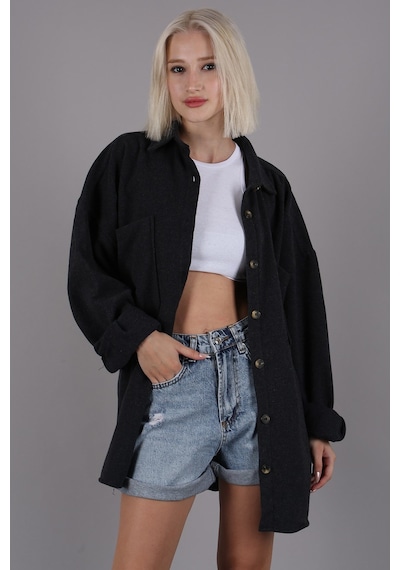 Madmext Antrasit Oversize Gömlek Ceket Mg1562 Antrasit