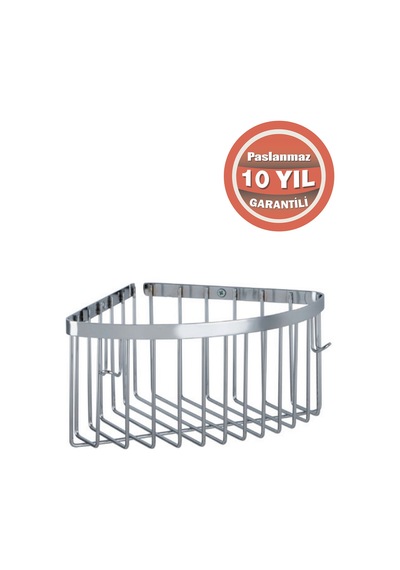 Çelik Banyo Paslanmaz Pirinç Tekli Derin 19x19 Cm Şampuanlık Köşe Süngerlik Krom