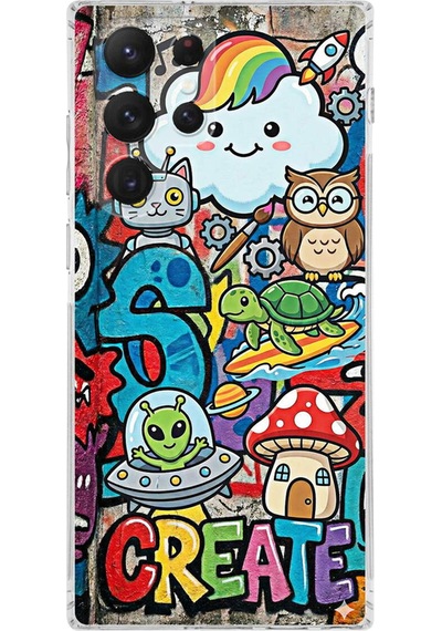 Samsung Galaxy S22 Ultra İle Uyumlu Grafiti Create Art Tasarımlı Şeffaf Silikon Kılıf Şeffaf