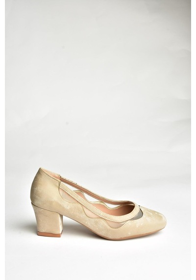 Fox Shoes U820052839 Ten Kadife Kalın Topuklu Kadın Ayakkabı Ten