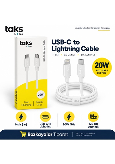 Ttec Taks 20w Usb-c To Lightning Hızlı Şarj Kablosu 120 Cm Beyaz Type C To Lightning 20w