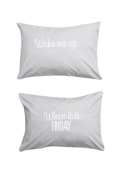 Lcw Home Yazı Baskılı Pamuklu Yastık Kılıfı 2'li Paket 50x70 Cm Gri