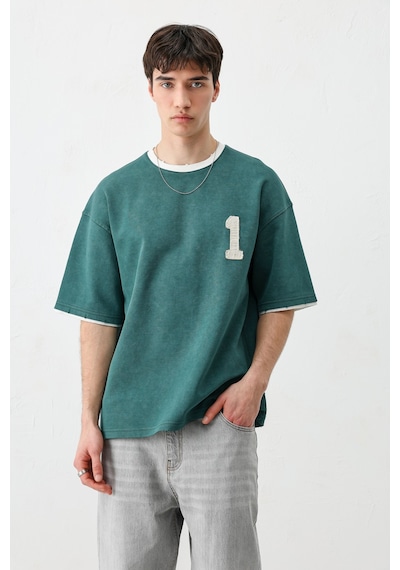 Vamos Oversize Baskılı Tişört V70-134 Yeşil