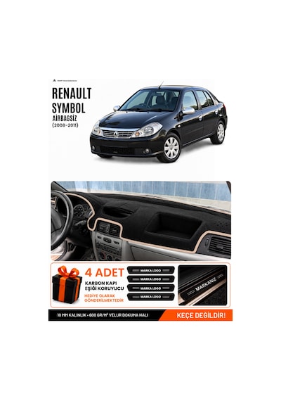 Renault Symbol Airbagsiz 2008-2011 Uyumlu Torpido Örtüsü, Torpido Kılıfı - Siyah-bej - Re029