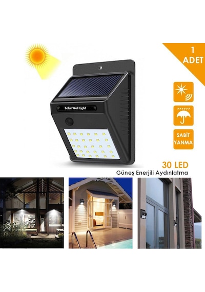 Technojet 1 Adet 30 Ledli Solar Bahçe Aydınlatma Lamba Dış Mekan Güneş Enerjili