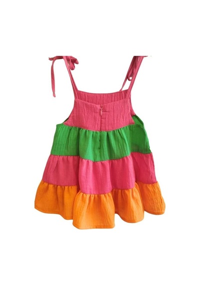 Çikoby Kız Bebek Çocuk Renkli Fırfırlı Askılı Elbise-13880 Fuşya