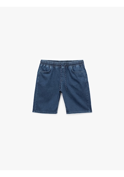 Koton Beli Bağcıklı Bermuda Slim Fit Jean Şort Koyu İndigo 5sam40134nd İndigo