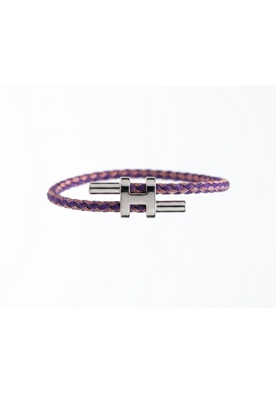 Unisex H Model Silver Renk Çelik Detay Mor Ve Pembe İp Bileklik