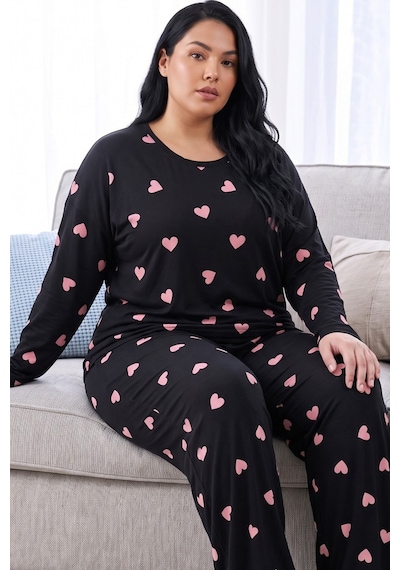 Siyah İnci Desenli Termal Kumaşlı Ultra Soft Yumuşak Büyük Beden Battal Boy Örme Pijama Takımı 26226728 Siyah Siyah İnci Desenli Termal Kumaşlı Ultra Soft Yumuşak Büyük Beden Battal Boy Örme Pijama Takımı 26226728 Siyah