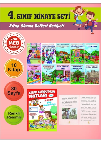 4.sınıflar İçin Okumayı Sevdiren 10 Lu Hikaye Seti 5 Kitap Okuma Defteri Hediyeli