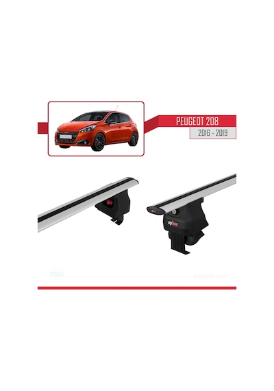 Peugeot 208 2015-2019 Arası İle Uyumlu Ace-4 Ara Atkı Tavan Barı Gri