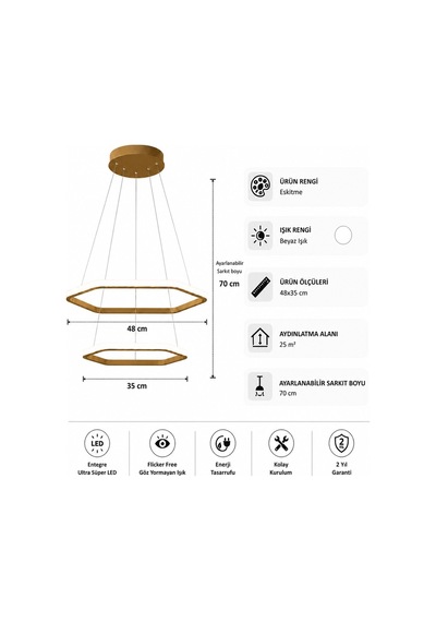 AvizeGO Ares 2'li Led Sarkıt Avize Beyaz Işık Eskitme