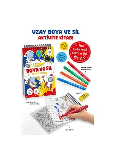 Uzay - Boya Ve Sil Aktivite Kitabı / 3 Yaş +