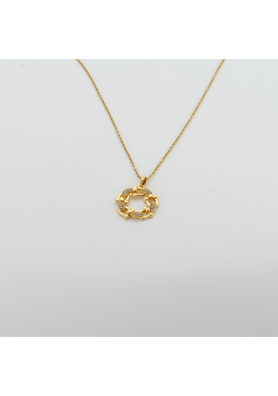 Biem Çiçekli Yuvarlak Çelik Kolye Gold/gümüş