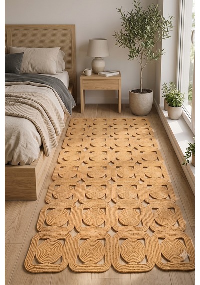 Jüt Hasır Kare Kilim Dekoratif Halı Yolluk Doğal Görünümlü Bohem Modern Ev Dekorasyonu Salon Oturma Mutfak Balkon Çocuk Odası 160kırçıllıhasır